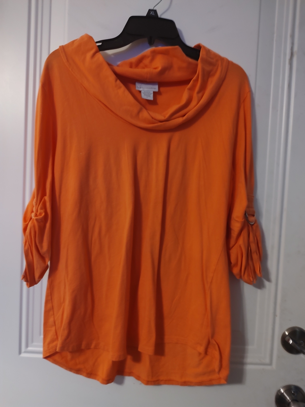 Soft Surroundings Orange Cowl-Neck Tunic with 3/4 Gathered Sleeves